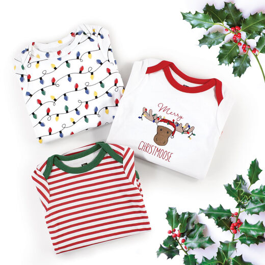 HUDSON BABY Unisex Baby Cotton Long Sleeve Bodysuit White Christmas 3-6 Months