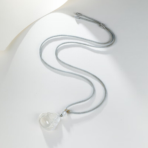 Saturday Blessing (ZLF) White Moonlight Chalcedony Necklace for Men and Women Buddha Pendant Smiling and Always Open Pendant as a Birthday Gift Smiling and Always Open Buddha Necklace