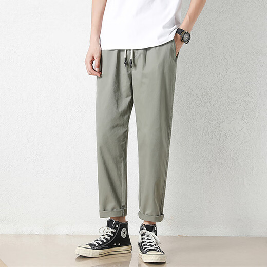 Jewish casual pants for men in summer new loose ice silk straight sport nine-point pants for men conical Korean style trendy trousers 9904 gray-green 2XL