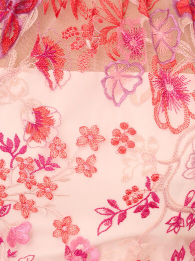 Adrianna Papell Women's Embroidered Slim Flare Pink Multicolor 8