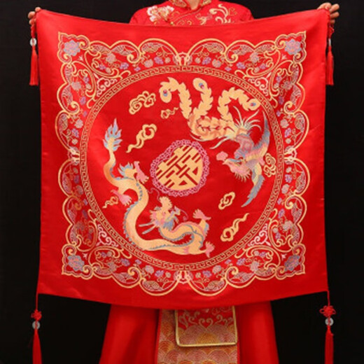 Bolsas de boda de East Tiandi, bolsas flacas, tela envuelta, colorido dragón y tela roja de Phoenix, suministros de boda de dote de la novia, bolsas de dragón colorido de doble capa y fénix (alrededor de 88x88 cm)