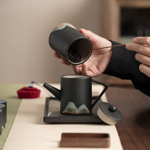 SUSHI CERAMICS hand-painted tea set with dry infusion tray, straight pot, tea can, 7 pieces Kung Fu tea cup, tea set holiday gift box