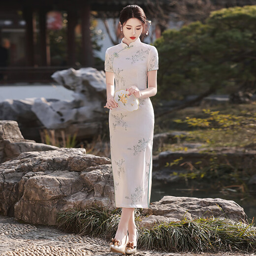 NUKM时尚旗袍中国风长款年轻2025夏季新款修身优雅少女复古改良连衣裙 6629绿色 S
