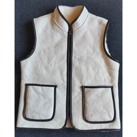 IMPRESSWIT real sheep fur one-piece vest winter sheep shear liner round neck vest vest middle-aged and elderly dad's vest zipper round neck full without splicing XL