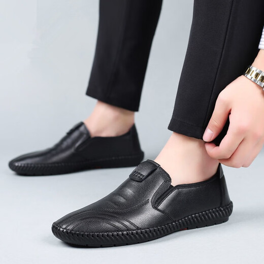 Dragonfly brand men's leather shoes, soft sole, soft surface, business non-slip, middle-aged and elderly dad's shoes, breathable footwear, comfortable, casual and versatile shoes, black 42