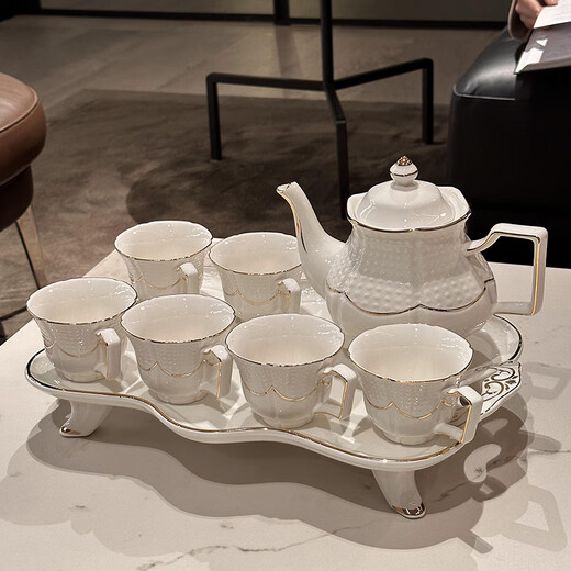 Xibaisheng complete tea set, housewarming gift, ceramic tea set, wedding gift, light luxury gift box, tea cup set, European cup set 021 gift box style