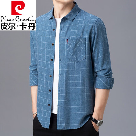Pier Cardin Baumwolle langärmeliges Hemd Herren Frühling und Sommer dünn im mittleren Alter und älteren Männerplaid losen großer Baumwollhemd 6626 Grün [mit Samt verdickt] 180/2xl empfohlen 145-160jin [Jin gleich 0,5 kg]