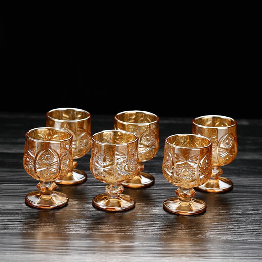 Heisou white wine glass set spirit glass home glass small foreign wine glass wine set 50ml gold 6 pieces + 6 hole wooden frame