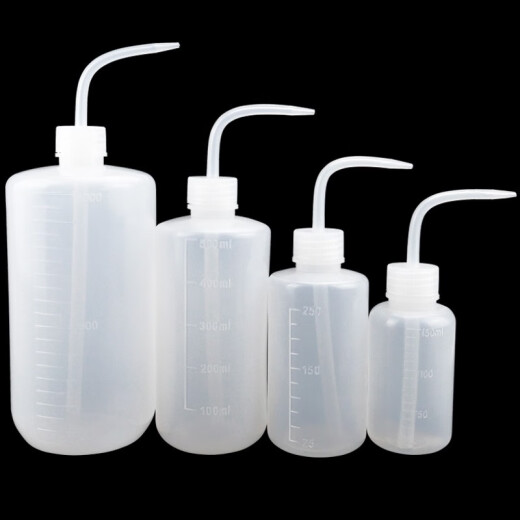 Bingyu BY-2021 plastic white elbow tube washing bottle with scale LDPE washing bottle thickened washing bottle 500ML 3 pieces/pack