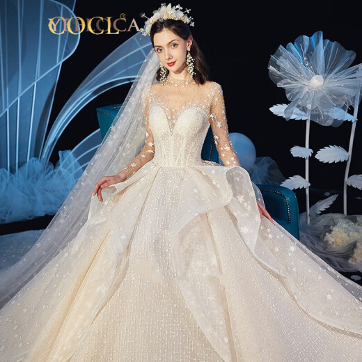 COCL French forest style main light wedding dress 2019 new bride luxury white veil tail dress simple dreamy super fairy starry sky Douyin Qidi S