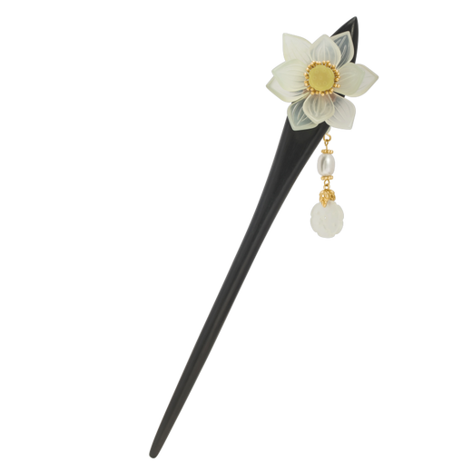 Meng Junchen's black sandalwood jade lotus hairpin, ancient style Hanfu hairpin, updo hairpin, step shaking tassel birthday gift for girlfriend, lotus tassel hairpin