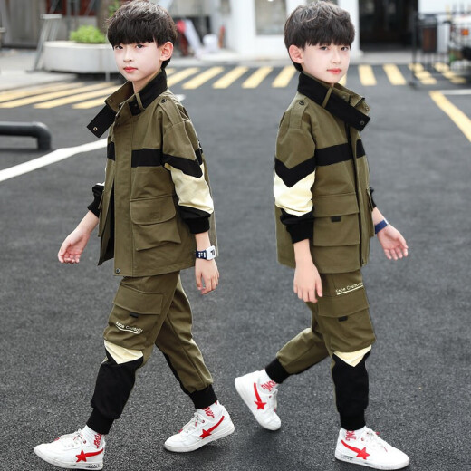 Arnita Children's Clothing Boys' Suit Spring Autumn Winter New Children's Sports Two-piece Suit Large Children's Casual Work Wear Boy's Clothes Black Size 140 [Recommended height is about 1.3 meters]