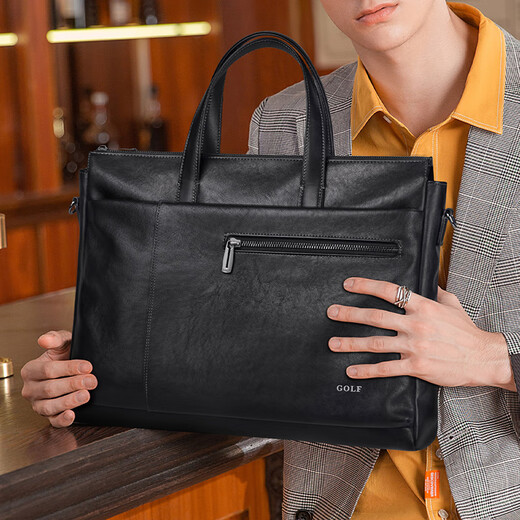 Golf (GOLF) business briefcase men's soft leather handbag 15.6/16 inch computer bag office business trip shoulder crossbody bag