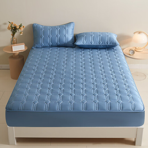 Class A 100-count satin cotton quilted thickened sheet pure cotton non-slip Simmons mattress protector can be customized Diamond grid--sapphire blue customized model--supports customization of any size