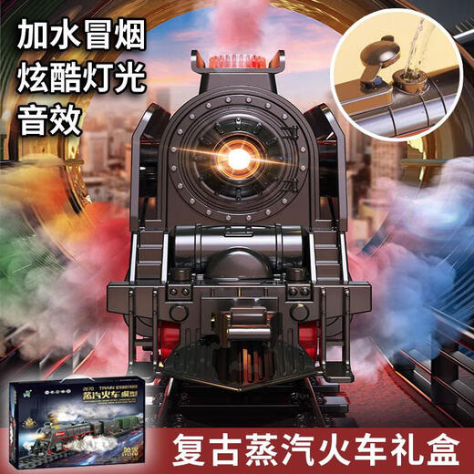 泡普绿皮火车玩具带轨道儿童电动遥控复古蒸汽小火车玩具轨道车套装仿 蒸汽火车621轨道 充电锂电池 遥控-灯光绿皮车厢