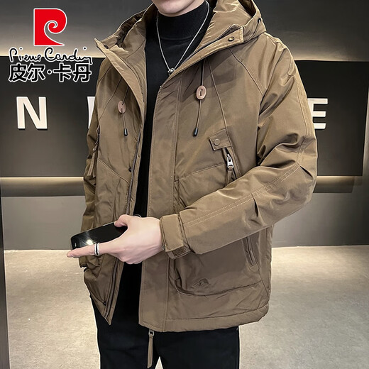 Pierre Cardin Work Jacket Men's Autumn and Winter 2025 New Trendy Brand Loose Pocket Zipper Design Jacket Thickened Coffee and Cotton Thickened XL 140-160Jin Jin is equal to 0.5 kg