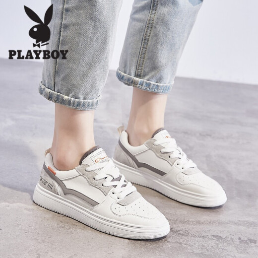 Playboy (PLAYBOY) casual women's shoes spring student running sneakers white shoes women's flat shoes women's 011 white gray 36