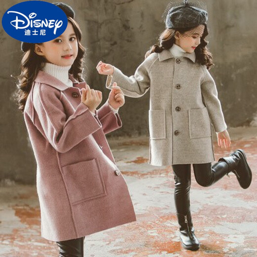 迪士尼（Disney）女童双面呢大衣2025新款秋冬洋气大童秋装儿童呢子仿羊绒毛呢外套 浅灰色 浅灰色 160 码建议13-14岁【150-160cm】