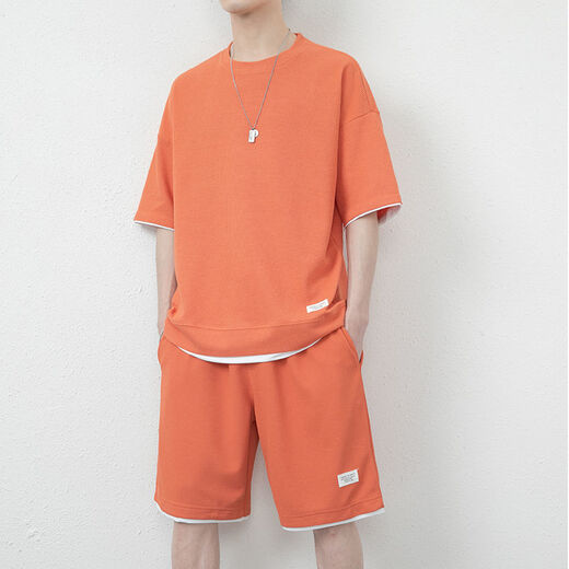 Star-Zhe Youth Clothes Men's Summer Waffle Ice Silk Short-Sleeve T-Shirt Men's Sports and Casual Set Men's Clothes A Set with Handsome Half-Sleeve Solid Color High-end Gray (X3880 Set) XL 115-140Jin[Jin equals 0.5 kg] Priority Shipping