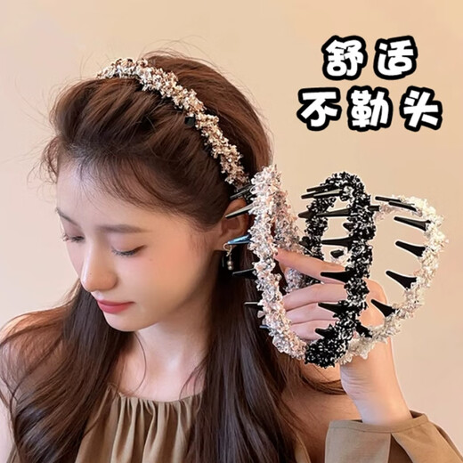 Wanyao Xiaoxiangfeng braided wavy hair hoop for women 2025 new high-end toothed crushed hair clips hair bundle high skull headband coffee color Xiaoxiangfeng hairband