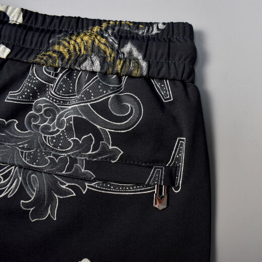 Simple square pattern plaid trousers for men new fashion trend printed men's trousers with drawstrings and drawstrings for men's elastic #6629 black 28 100-110Jin Jin is equal to 0.5 kg