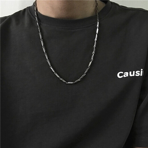Qi Xiaomi Hip-Hop Diamond Bamboo Necklace Men's Trendy Men's Clavicle Chain Simple Fashion Student Chain European and American Street Titanium Steel Pendant