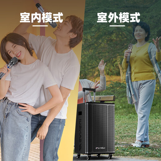 SANSUI Square Dance Audio Trolley Speaker Professional Equipment Outdoor K-Song Performance Special Portable Intelligent Audio Subwoofer Wireless Microphone E15 Electric Acoustic Guitar Folk Instrument Speaker