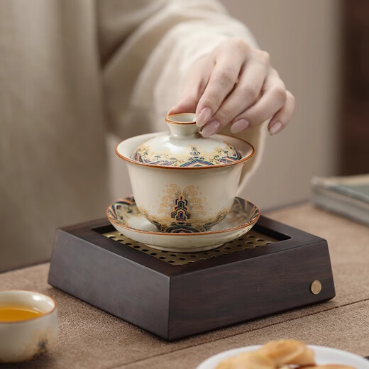 Shangyanfang Ru Kiln Sancai bowl teacup high-end ceramic fair cup with tea leak filter three-piece Kung Fu tea set for one person