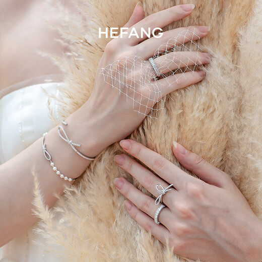 HEFANG Hefang Jewelry Ribbon Bow Ring Women's Tail Ring Light Luxury High-end Birthday Gift for Girlfriend Silver 18#