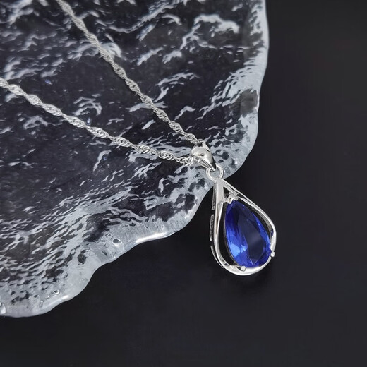 Canxian retro style 925946 sterling silver pendant drop-shaped tanzanite blue zircon necklace water wave chain for women single pendant