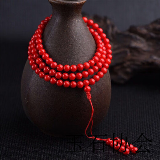 Golden branch handed down coral birth year red rope acacia bean color single circle bead bracelet antique collection fine transfer bead bracelet 18mm single circle with certificate