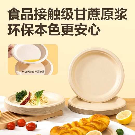 Deli disposable dinner plates and tableware food-grade environmentally friendly sugar cane pulp plates cake paper plates outdoor barbecue 9 inches 20 pieces