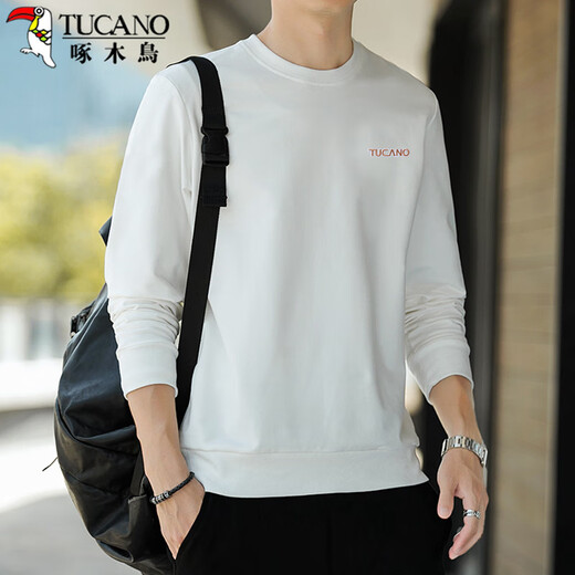 Woodpecker (TUCANO) sweatshirt men's trendy loose round neck long-sleeved t-shirt student fashion casual pullover top men white L