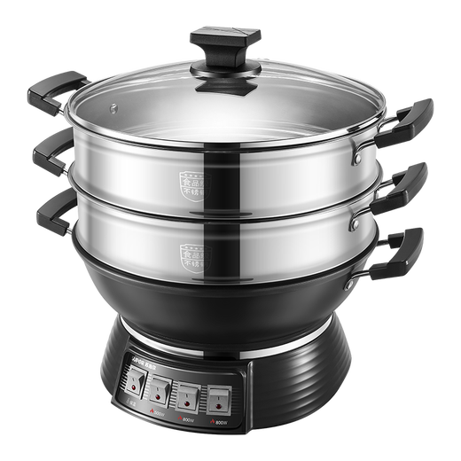 SUPOR electric steamer 17L large capacity multifunctional electric cooker electric hot pot electric wok cast iron electric hot pot steamed buns pot 32cm cast iron bottom pot double-layer stainless steel steamer 17L