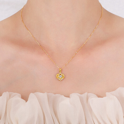 Grace Girl 18K Gold Eternal Heart Necklace Women's Fashion Jewelry Pendant Chinese Valentine's Day Birthday Gift for Girlfriend