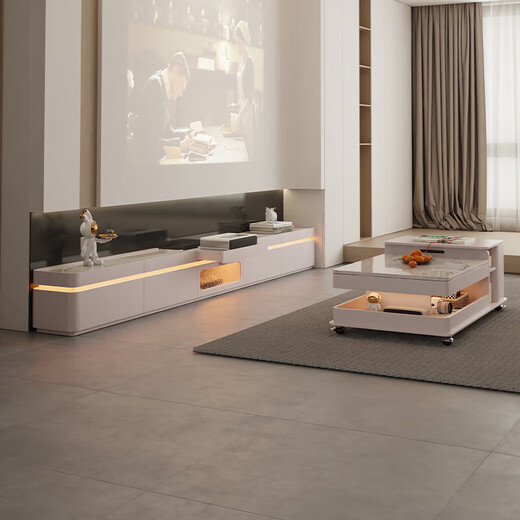 Isabel 2024 new model TV cabinet combination cabinet hidden socket modern simple living room background wall cabinet cream style floor cabinet 2.4 meters floor-standing TV cabinet/4 drawers