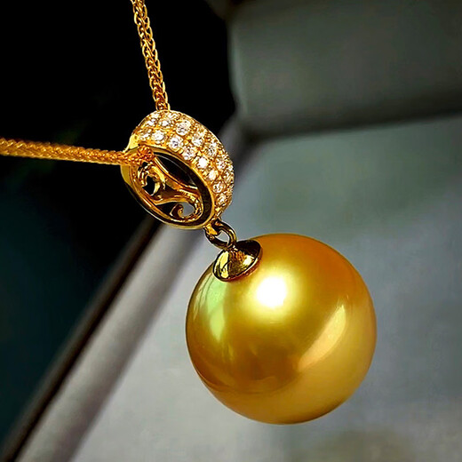 Nanxi selected thick gold 18k gold South African diamond South Sea gold beads pearl pendant single seawater pearl necklace for women Philippine thick gold beads + 18k gold chain 13-14mm basically flawless