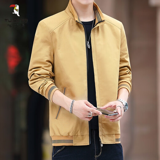 Woodpecker Brand Men's Clothing 2025 New Men's Jacket Pure Cotton Spring and Autumn Top Casual Stand Collar Jacket Men's Outerwear Black XL