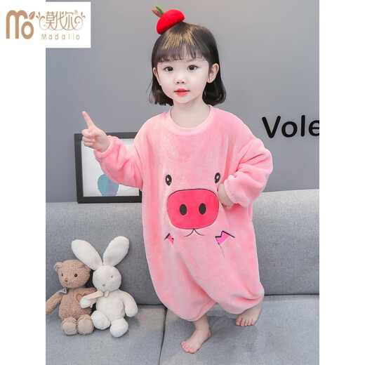 Modal Children's Flannel Sleeping Bag Autumn and Winter Baby Anti-kick Quilt One-piece Pajamas Girls Winter Coral Fleece Nightgown Pink Piggy 90 Recommended Height 78-88cm 2-3 Years Old