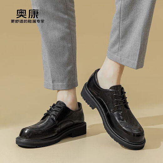 Aokang men's shoes 2025 new spring and autumn business casual leather shoes men's genuine leather formal shoes men's derby shoes British commuter shoes black 1245211147N 40 one size smaller than sports shoes