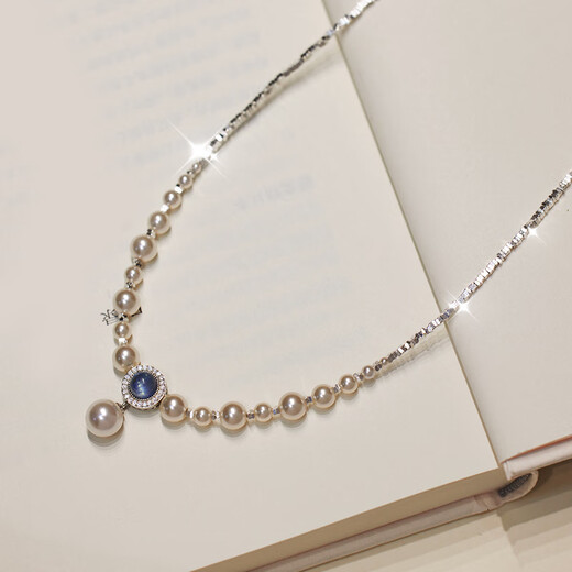 JALLOO Shijia Pearl Necklace Young Women's High-end Light Luxury Pendant Jewelry Female Birthday Gift for Girlfriend Broken Silver Shijia Beads Pearl Aquamarine Necklace