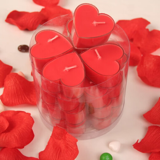 Green reed heart-shaped candle rose petals set wedding room layout Valentine's Day birthday confession proposal decoration red