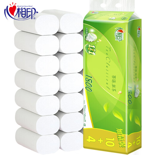 Xinxiangyin coreless tea silk enjoys 4-layer paper towels household toilet paper large roll toilet paper affordable 1800g roll paper (129g * 14 rolls)