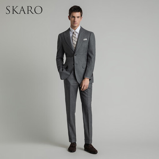 SKARO 320g Flannel Suit Men's Formal Pure Wool Suit Autumn Winter Groom Wedding Dress Dark Gray Suit SKG331A Size 44 Top Please note the size of the trousers