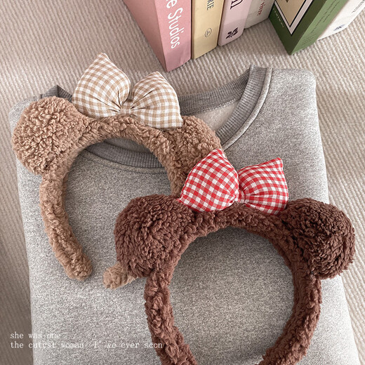 Youfang Cute Bear Ears Headband Bow Knot Plush Autumn and Winter Headband Face Wash Makeup Pressed Hair Headband Cartoon Hairpin Plush Red Bow Knot 1 Pack