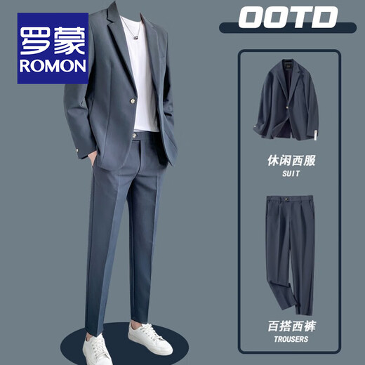 ROMON casual suit men's customized spring and autumn high-end Korean style formal suit handsome little suit jacket groom's wedding black (suit + trousers) 48/M size