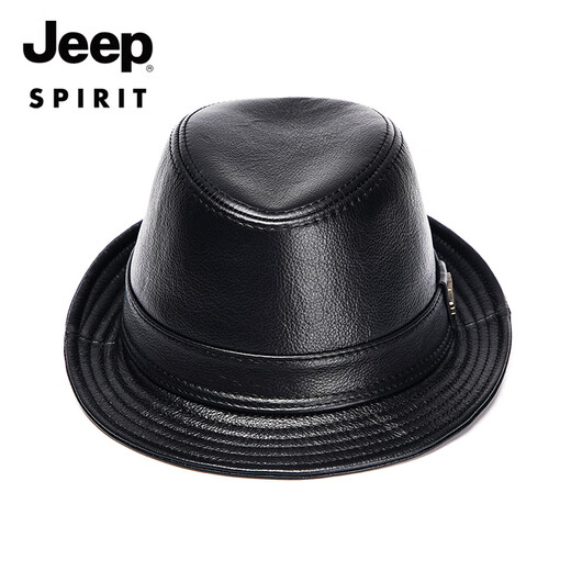 JEEP SPIRIT genuine leather top hat men's retro casual British jazz hat middle-aged and elderly father's hat cowhide beach hat old man hat dark brown medium size XL (57-58cm) adjustable