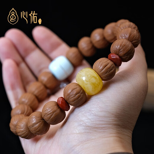 Xinyou natural beeswax pier with drum beads, single bead pancake bucket beads, small diamond spacer beads, monkey head bracelet with beads and cultural toy accessories, thickened beeswax pier, 17mm, with certificate