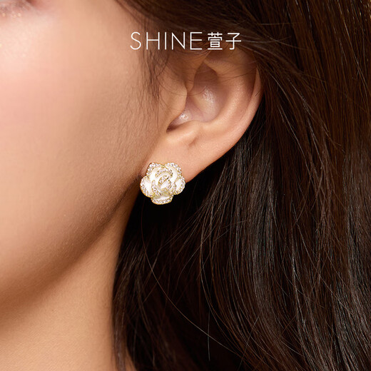 SHINE Camellia Elegant Earrings Flower Earrings Design Earrings Spring Atmosphere Earrings Birthday Gift Gold