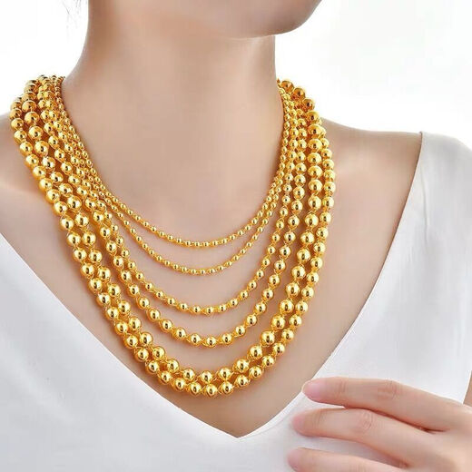 DRJEFUN new Vietnamese sand gold solid light bead necklace for men and women, non-fading glossy round beads transfer bead gold store, sand gold 10 mm thick, 60 cm long, 190 grams solid, sand gold exquisite gift box